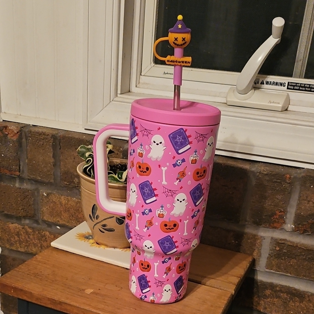 Meoky Pink Halloween 40 Ounce Tumbler with Straw